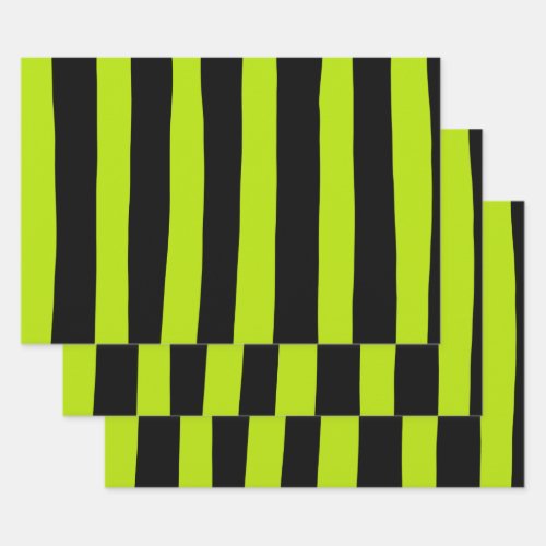 Uneven Stripes _ Lime Green and Black Wrapping Paper Sheets