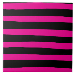 Uneven Stripes - Magenta and Black Ceramic Tile