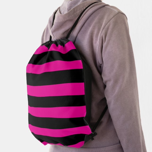 Uneven Stripes - Magenta and Black Drawstring Bag (Insitu)
