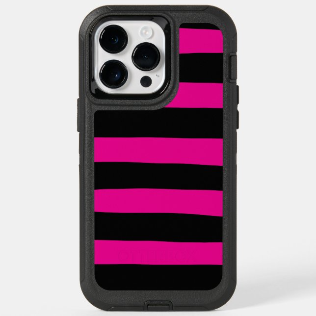 Uneven Stripes - Magenta and Black Otterbox iPhone Case (Back)