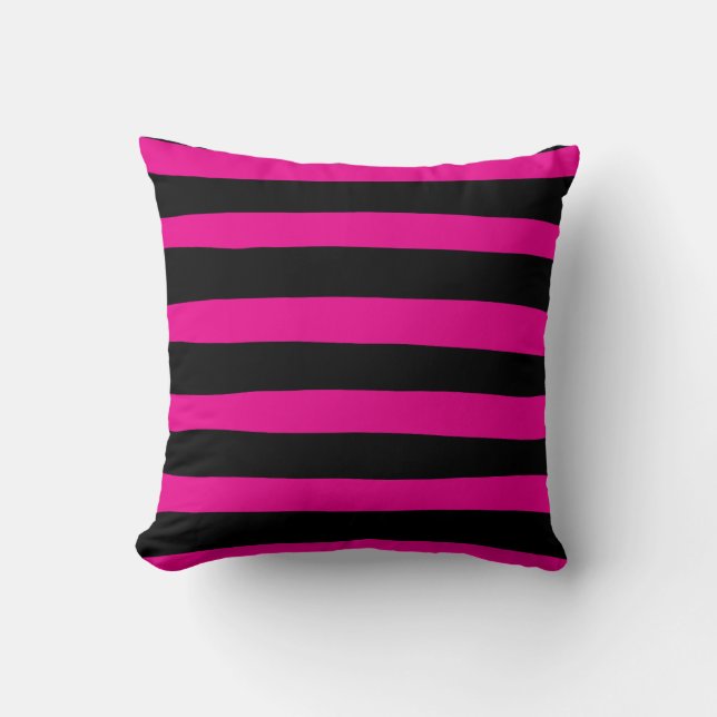 Uneven Stripes - Magenta and Black Throw Pillow (Front)