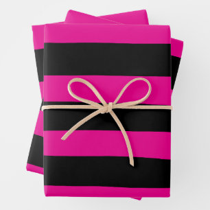 Uneven Stripes - Magenta and Black Wrapping Paper Sheets