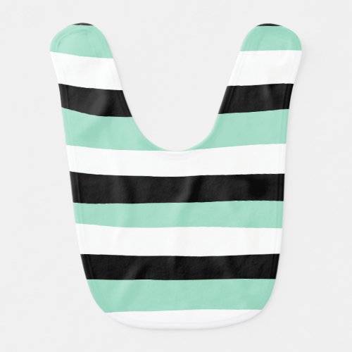 Uneven Stripes _ Mint Green White and Black Baby Bib