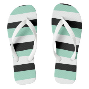 Uneven Stripes - Mint Green, White and Black Flip Flops