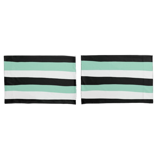 Uneven Stripes - Mint Green, White and Black Pillow Case (Front-Set)