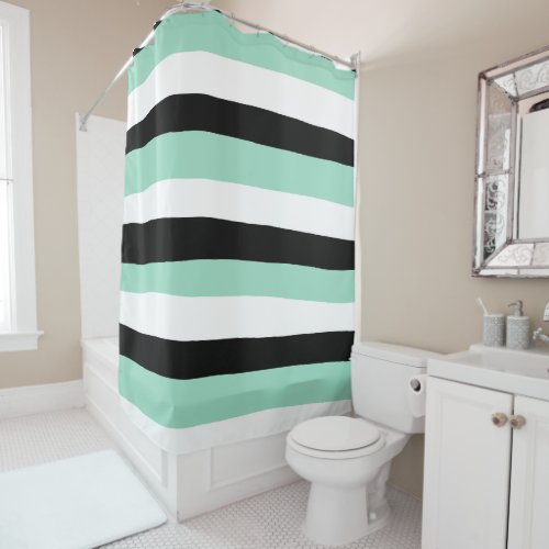 Uneven Stripes _ Mint Green White and Black Shower Curtain