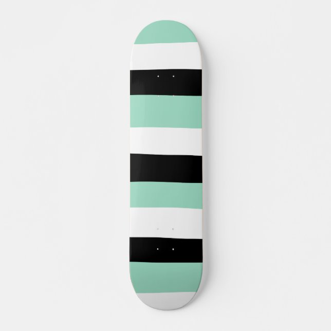 Uneven Stripes - Mint Green, White and Black Skateboard (Front)