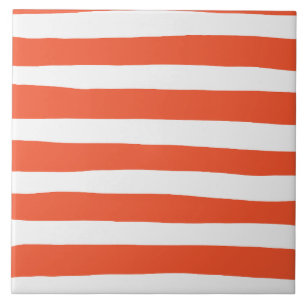 Uneven Stripes - Orange and White Ceramic Tile