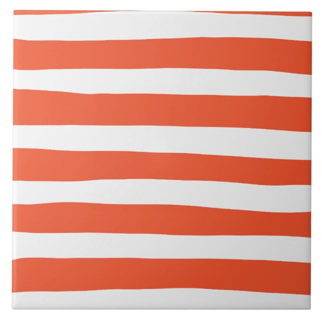 Uneven Stripes - Orange and White Ceramic Tile (Front)