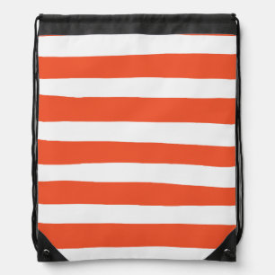 Uneven Stripes - Orange and White Drawstring Bag