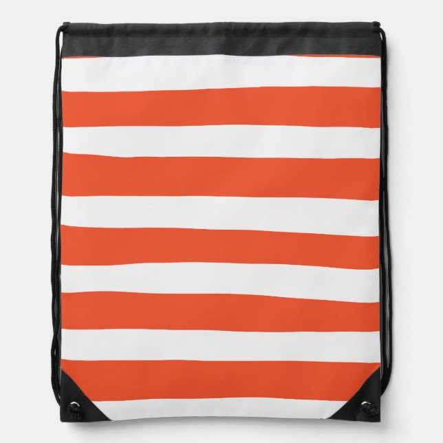 Uneven Stripes - Orange and White Drawstring Bag (Front)