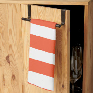 Uneven Stripes - Orange and White Kitchen Towel