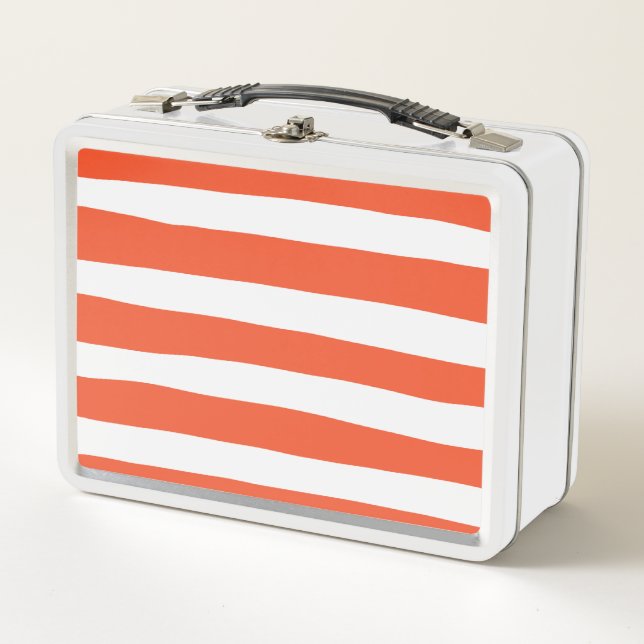 Uneven Stripes - Orange and White Metal Lunch Box (Front)