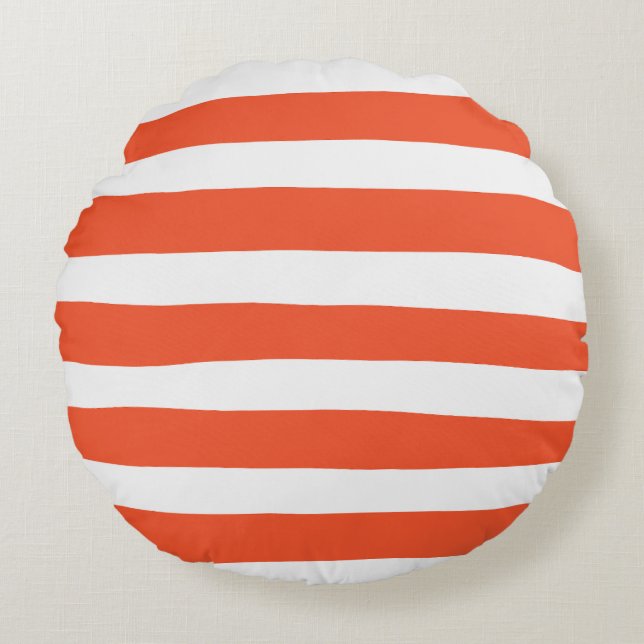 Uneven Stripes - Orange and White Round Pillow (Front)
