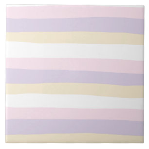 Uneven Stripes - Pastel Pink, Yellow and Purple Ceramic Tile