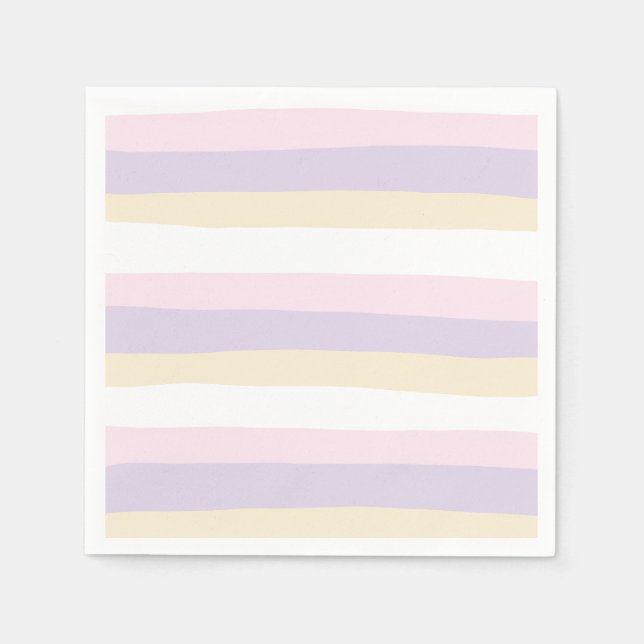 Uneven Stripes - Pastel Pink, Yellow and Purple Napkins (Front)