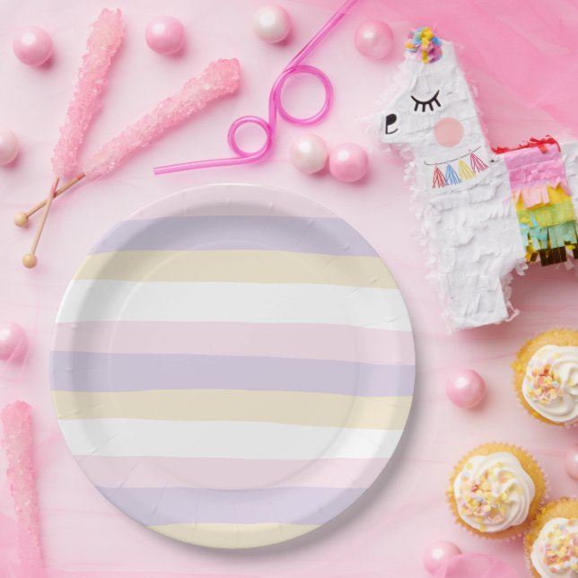Uneven Stripes - Pastel Pink, Yellow and Purple Paper Plates (Party)