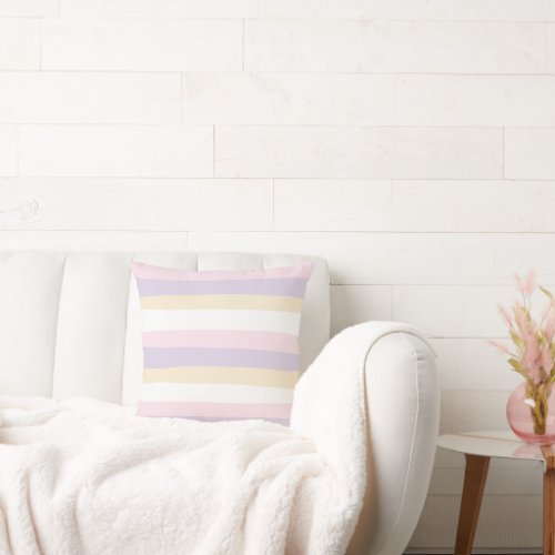 Uneven Stripes _ Pastel Pink Yellow and Purple Throw Pillow