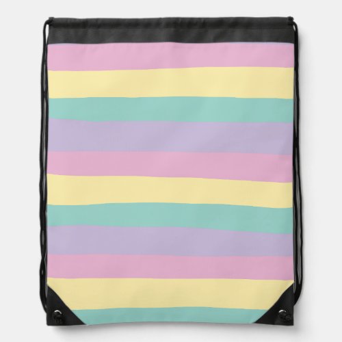 Uneven Stripes_Pastel Pink Yellow Purple  Green Drawstring Bag