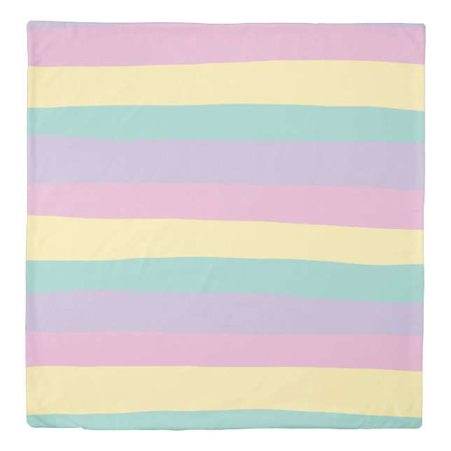 Uneven Stripes-Pastel Pink, Yellow, Purple & Green Duvet Cover (Front)