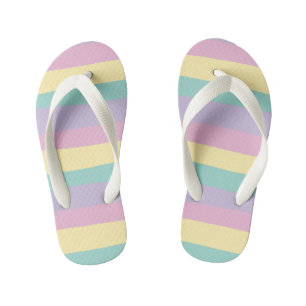 Uneven Stripes-Pastel Pink, Yellow, Purple & Green Kid's Flip Flops