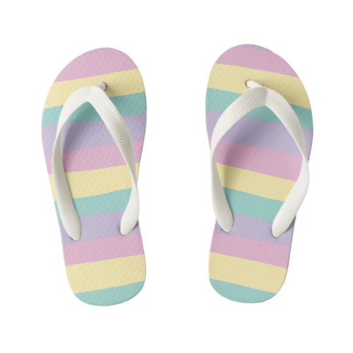 Uneven Stripes_Pastel Pink Yellow Purple  Green Kids Flip Flops