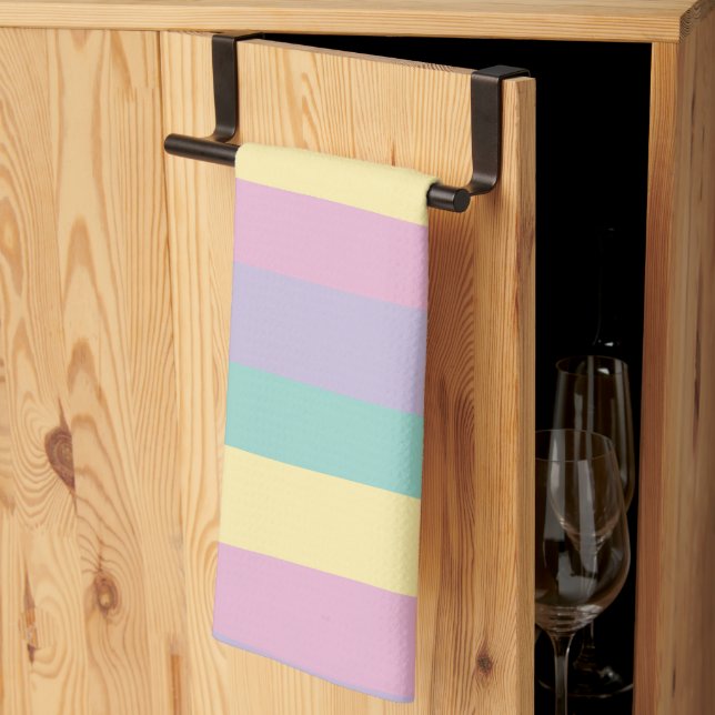 Uneven Stripes-Pastel Pink, Yellow, Purple & Green Kitchen Towel (Thirds Fold)