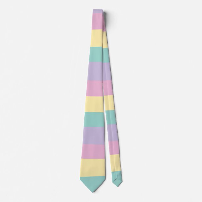 Uneven Stripes-Pastel Pink, Yellow, Purple & Green Neck Tie (Front)