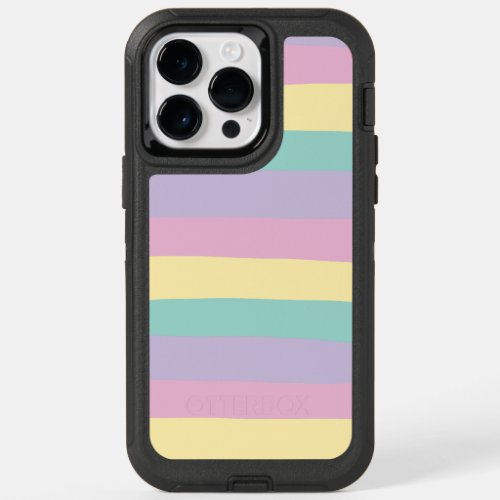 Uneven Stripes_Pastel Pink Yellow Purple  Green OtterBox iPhone 14 Pro Max Case