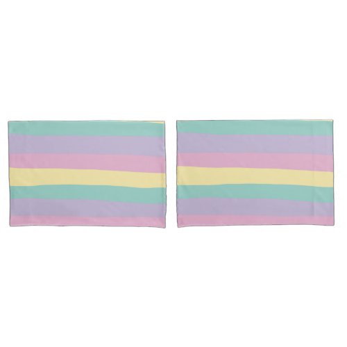 Uneven Stripes_Pastel Pink Yellow Purple  Green Pillow Case