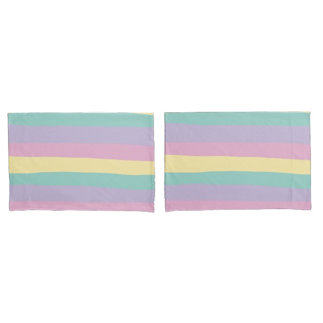 Uneven Stripes-Pastel Pink, Yellow, Purple & Green Pillow Case (Front-Set)