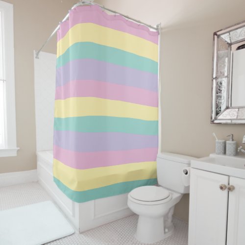 Uneven Stripes_Pastel Pink Yellow Purple  Green Shower Curtain