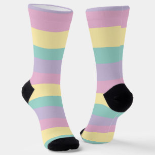 Uneven Stripes-Pastel Pink, Yellow, Purple & Green Socks