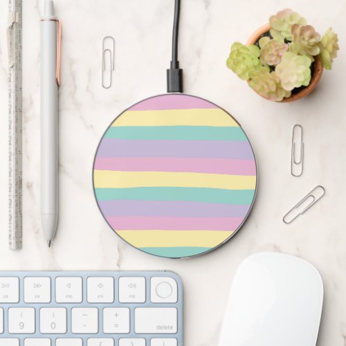 Uneven Stripes_Pastel Pink Yellow Purple  Green Wireless Charger