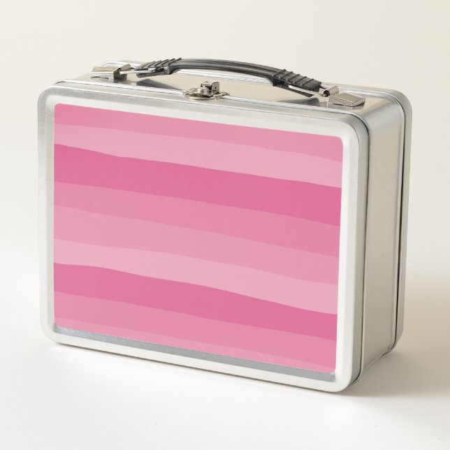 Uneven Stripes - Pink Metal Lunch Box (Front)