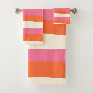 Uneven Stripes - Pink, Orange and Cream Bath Towel Set