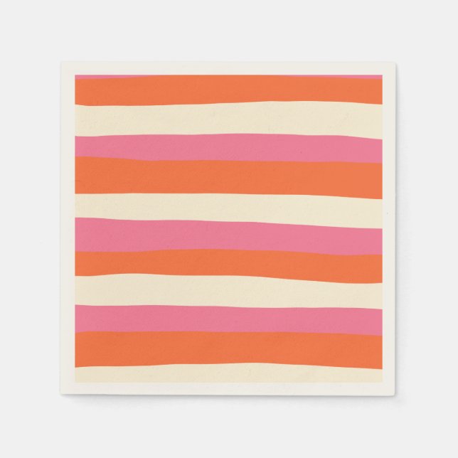 Uneven Stripes - Pink, Orange and Cream Napkins (Front)