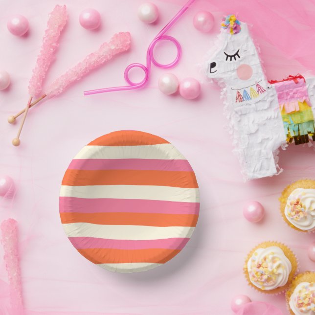 Uneven Stripes - Pink, Orange and Cream Paper Bowls (Party)