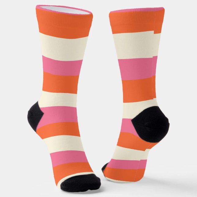 Uneven Stripes - Pink, Orange and Cream Socks (Angled)