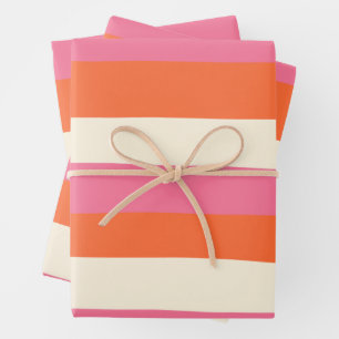Uneven Stripes - Pink, Orange and Cream Wrapping Paper Sheets