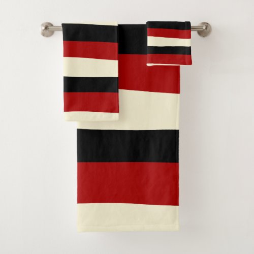 Uneven Stripes _ Red and Cream Bath Towel Set