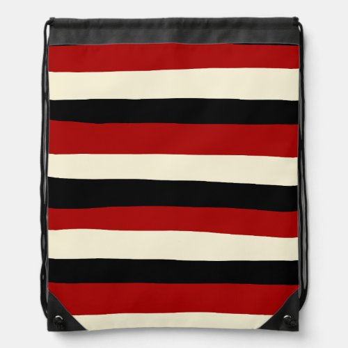 Uneven Stripes _ Red and Cream Drawstring Bag