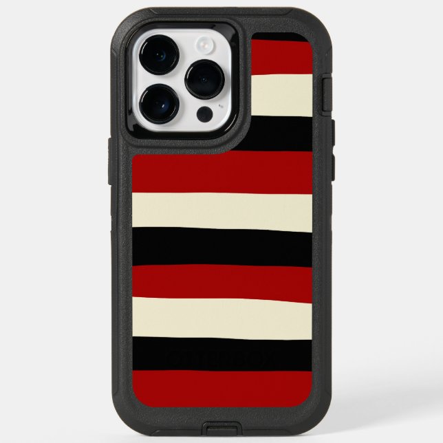 Uneven Stripes - Red and Cream Otterbox iPhone Case (Back)