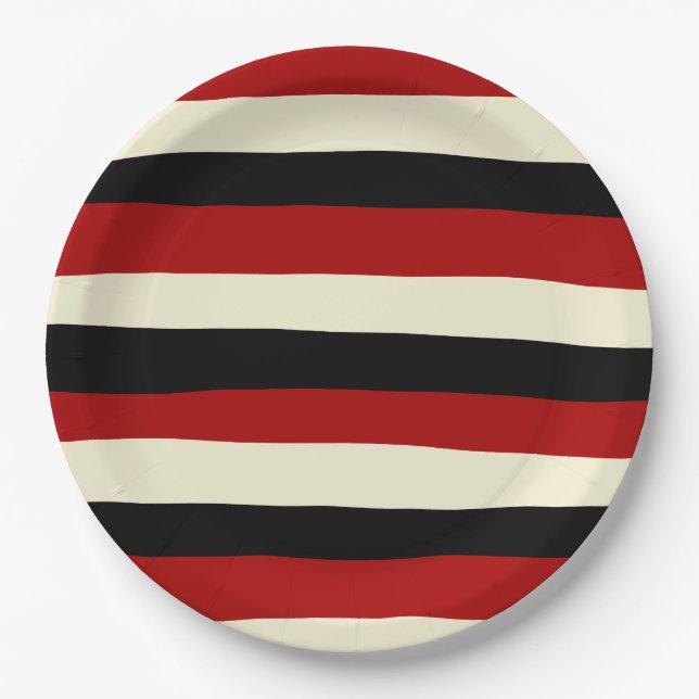 Uneven Stripes - Red and Cream Paper Plates (Front)