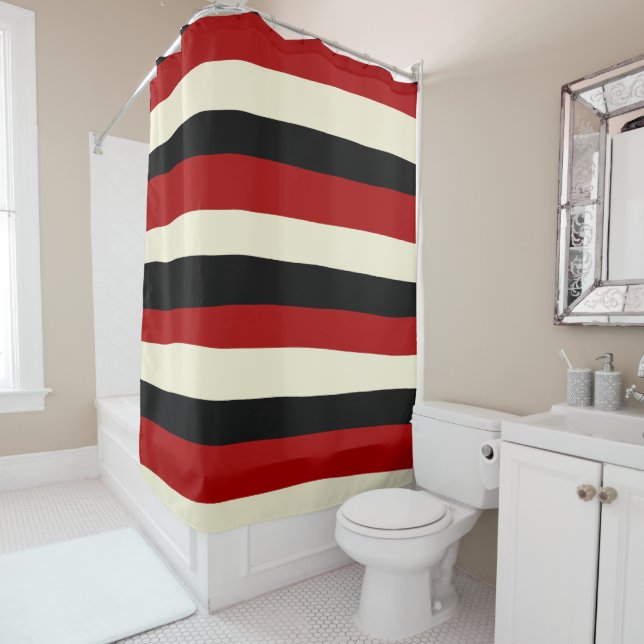 Uneven Stripes - Red and Cream Shower Curtain (In Situ)
