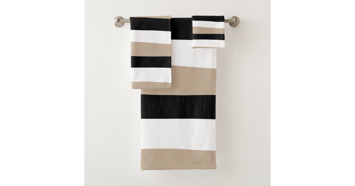 Black Striped Bath Towel, Black and White Striped Black Towels for