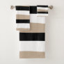 Uneven Stripes - Taupe, Black and White Bath Towel Set