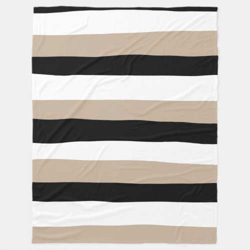 Uneven Stripes _ Taupe Black and White Fleece Blanket