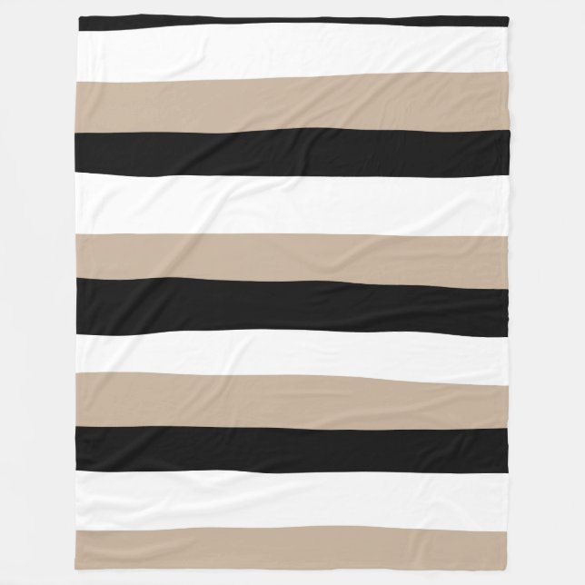 Uneven Stripes - Taupe, Black and White Fleece Blanket (Front)