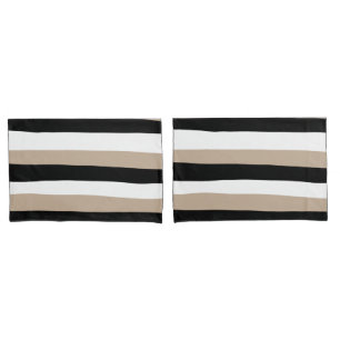 Uneven Stripes - Taupe, Black and White Pillow Case
